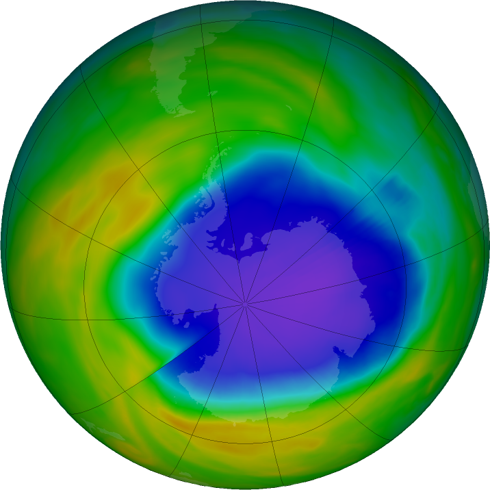 Antarctic ozone map for 01 November 2023